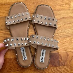 Steve Madden Beige Sandals with Silver Studs